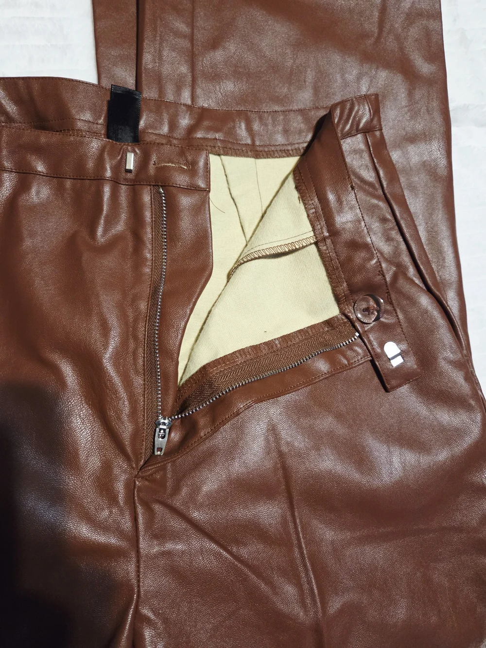 SHEIN Womens Dark Brown Faux Leather Pants